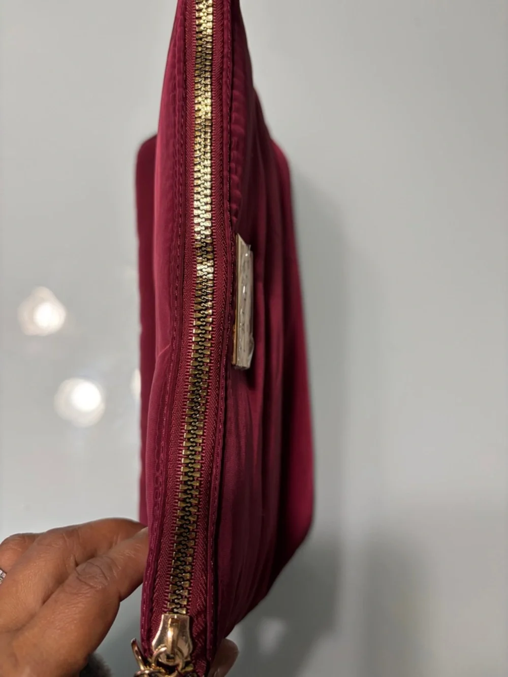 Ted Baker Burgundy Quilted Cosmetic Pouch with Gold Hardware